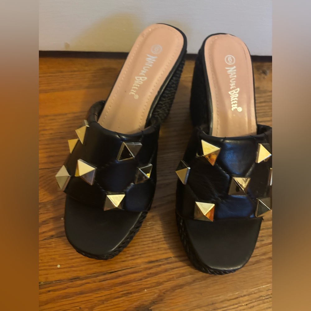 Black Studded Slide Sandals